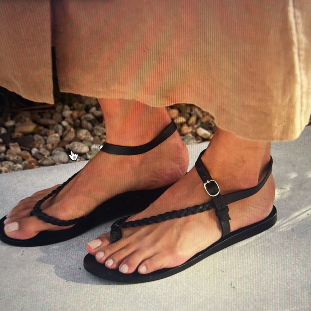 Jenni Kayne black Mila braided leather flat sandal size 7